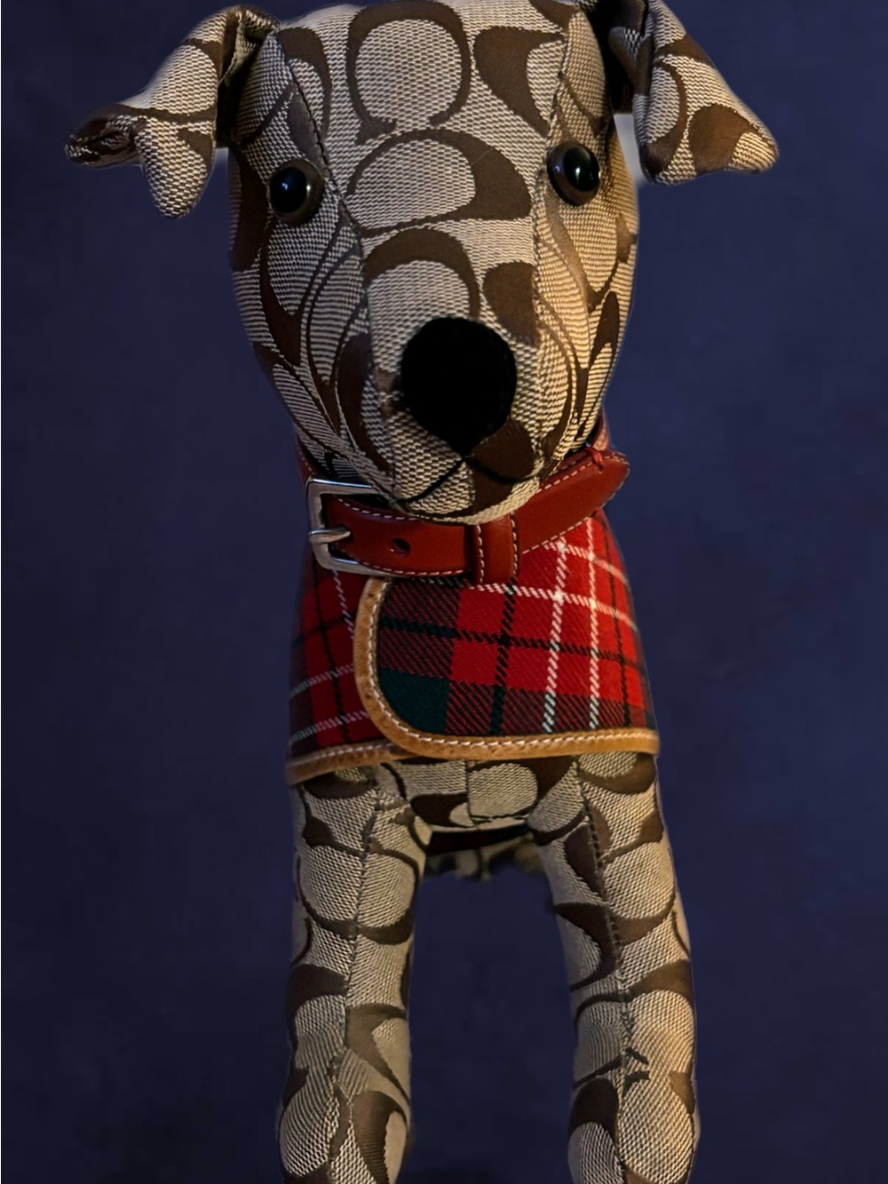 RARE Coach Signature Plaque-Pattern Dog Figure with Red Plaid Jacket